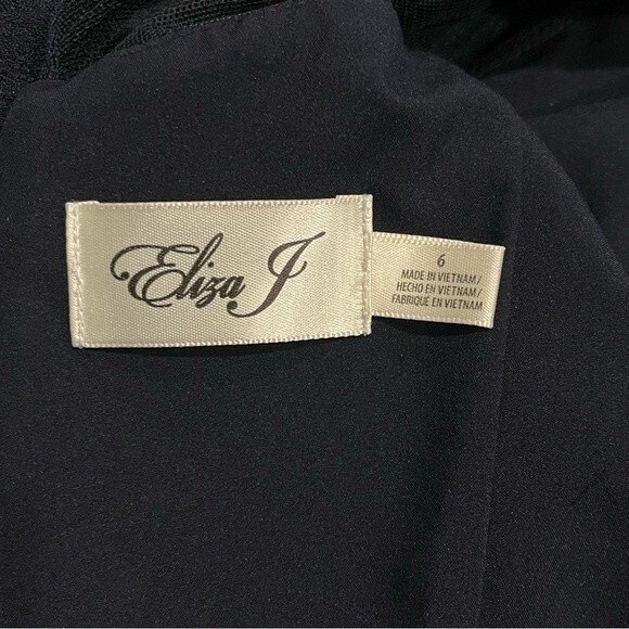 Eliza J. Navy Blue One Shoulder Illusion Ruffle Mermaid Gown Size 6 - Picture 9 of 14